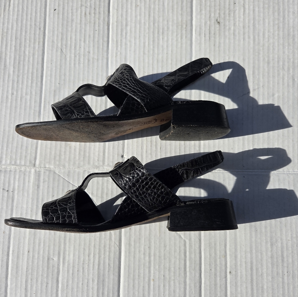 Brighton Y2K Black Square Toe Sandals Leather 8.5M Croc Pattern - Picture 6 of 11
